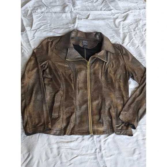 Clara Sun Woo Liquid Leather Jacket Full Zip Sz Large Brown Black - Picture 1 of 13